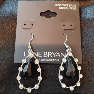 Women's Earrings Black Silver Teardrop Shaped Pierced Dangly